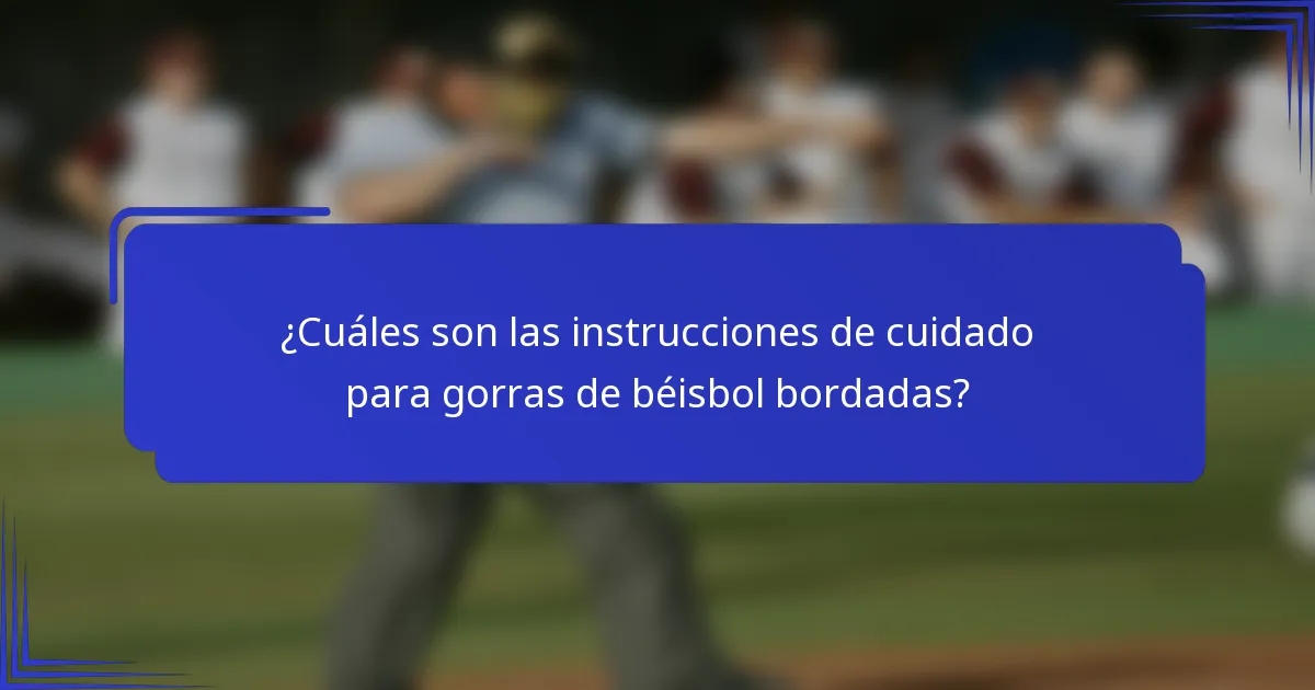 ¿Cuáles son las instrucciones de cuidado para gorras de béisbol bordadas?